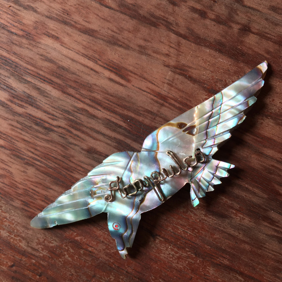 Vintage Carved Abalone Bird Brooch ACAPULCO - Picture 3 of 4